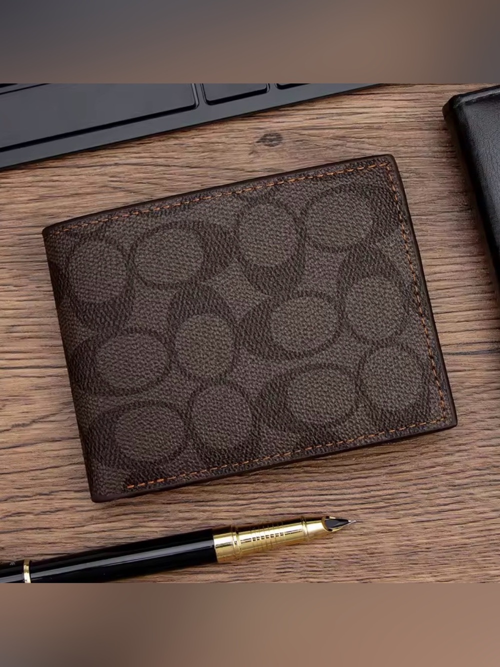 New Brown Signature Pattern Bifold Wallet